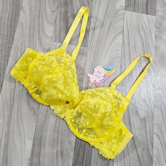 Playful Promises Audre Yellow Floral Embroidered Bra - Picture 3 of 6